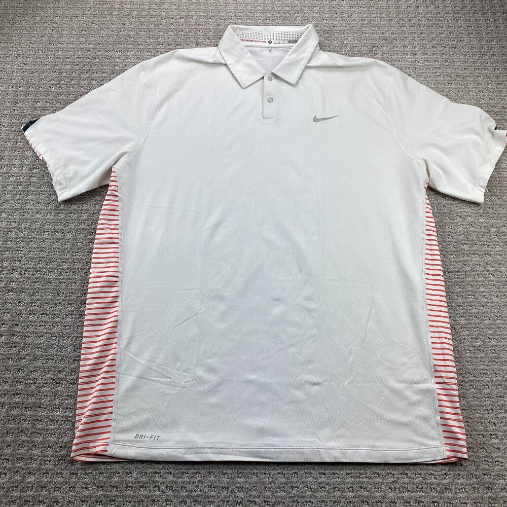 Nike Tiger Woods Collection Golf Shirt Men Extra Large XL White Red Striped
